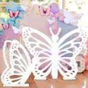 Yousoontic 2 Pcs Large Wooden Butterfly Props - Standing Wings Cutout Backdrop Decoration for Birthday, Baby Shower, Wedding Party (White,2.95 ft and 1.97 ft)
