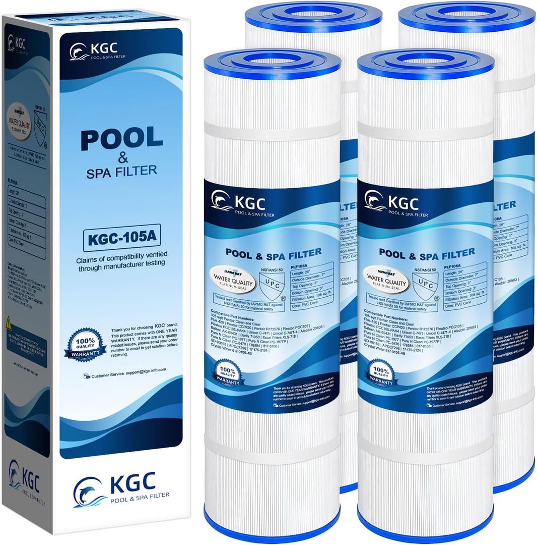 Pool Filter Cartridge Replacement for PCC105-4 Pack, for Pentair CCP420, 178584, for Pentair Clean Plus 420, for Unicel C-7471, R173576, for Filbur FC-1977, 570-0425-07, L x OD: 26"x7", 4X105 sq.ft.