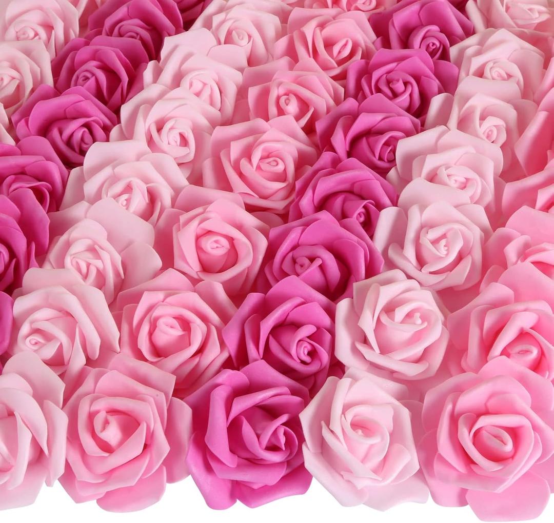 100pcs Pink Foam Roses Heads,3inch Blush Faux Flowers Artificial Rose Stemless Fake Flower Bulk for DIY Floral Crafts,Cake Decoration Wedding,Baby Shower Flower Centerpieces(Shades of Pink)