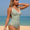 ZAFUL Womens Tankini Swimsuits Smocked 2 Piece Bathing Suits Modest Tie Back Swimwear (Green, M)