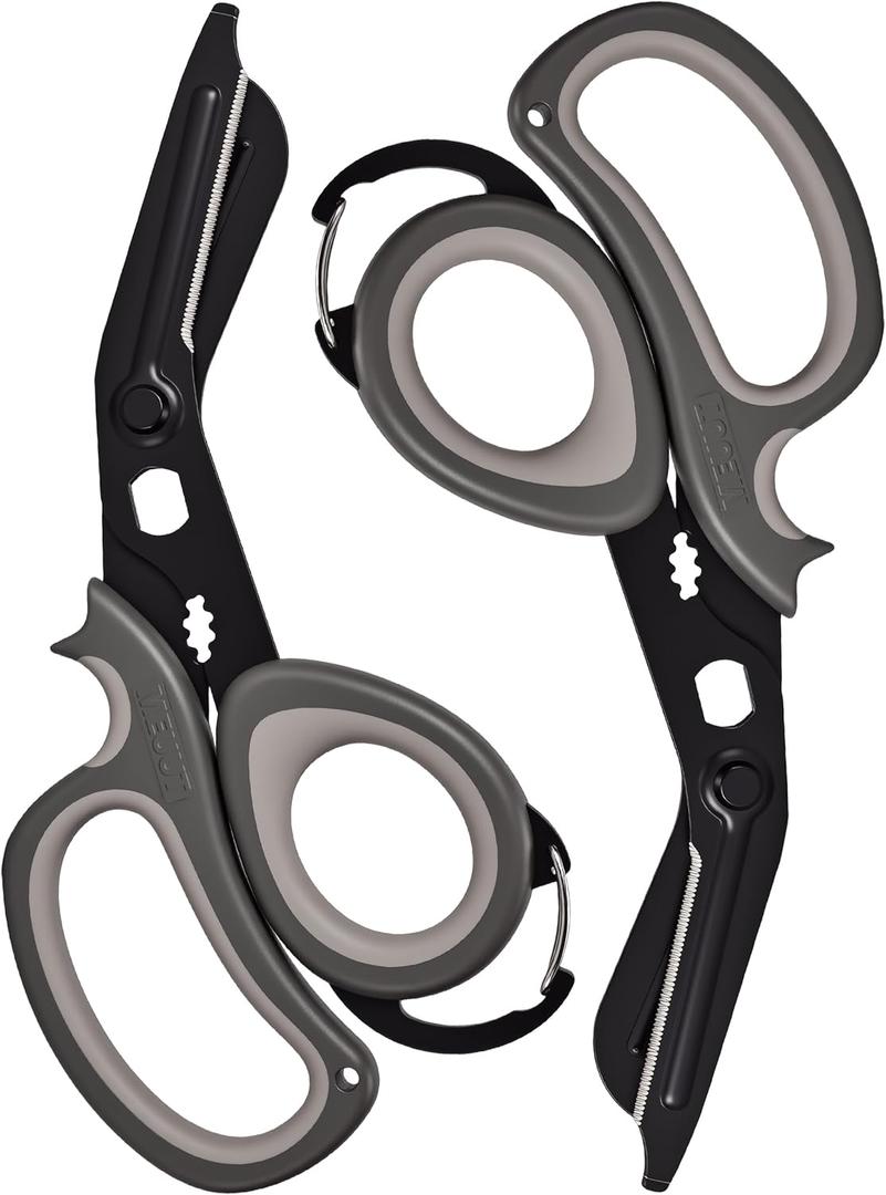 MEUUT 2 PCS All Purpose Scissor 7.5in Multi-Purpose Utility Scissors for Kitchen, Crafts, Camp, Emergency & Industrial Use Heavy Duty Stainless Steel with Micro-Serrated Blade for Left and Right Hand (Grey+grey)