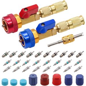 TWTADE R134A Valve Core Quick Remover Installer Tool Kit - High Low Pressure Car A/C Valve Core Removal Tool, Schrader Valve Stem Cores & Seal Caps for R12 R134a Refrigeration Air Conditioner System
