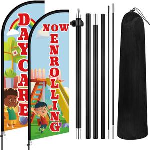 2 Set 7 ft Now Enrolling Day Care Feather Flag with Pole Kit and Ground Stake Weatherproof Polyester Now Enrolling Banner Marketing Sign for Schools Child Care Business Advertising