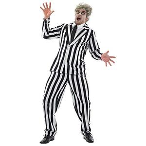 fun shack Black and White Striped Suit Men Costume, Spooky Halloween Costumes for Men, Scary Halloween 80s Movie Costumes, Medium