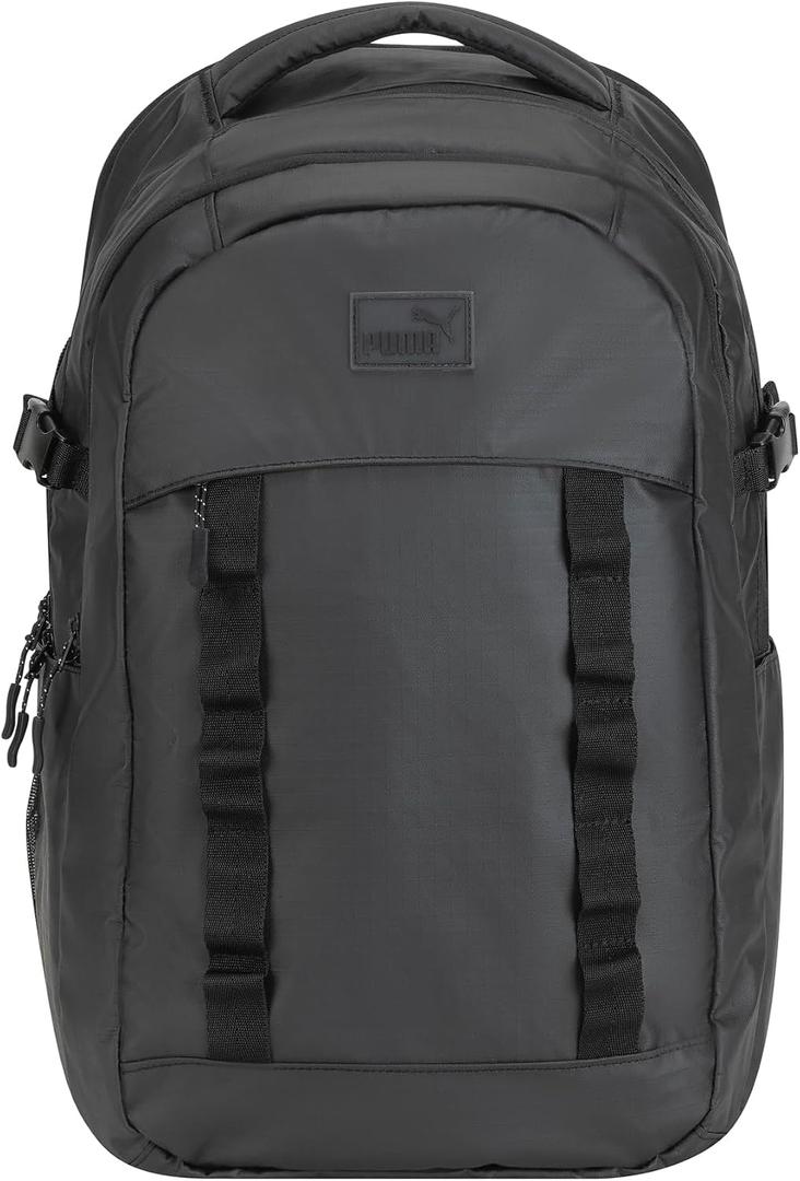 PUMA Coated Range Backpack with Padded Back & Adjustable Straps, Luggage Strap & Laptop Sleeve, Black, One Size