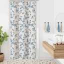 MitoVilla Small Stall Shower Curtain Set 36 x 72, Narrow Half Cotton Floral Cottagecore Spring Shower Curtains for Bathroom, Modern Farmhouse Country Plant Leaves Bathroom Décor, Blue