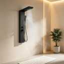 ROVATE Shower Panel Tower System with Rainfall Shower Head, Elegant Matte Black Shower Tower with Powerful Body Jets, Handheld Shower and Tub Spout, Stainless Steel Shower Column Black High Pressure