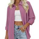 Womens Oversized Button Down Shirts Long Sleeve Chiffon Blouse Tops, Purple (Purple, M)