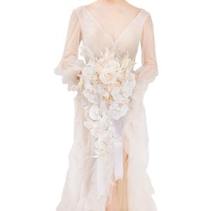 Bridal Bouquet Cascading, Nude & White Wedding Bouquets for Bride Bridesmaid 10" Artificial Flowers Bouquet for Wedding Decor Bridal Bouquet Cascading, Nude & White Wedding Bouquets for Bride Bridesmaid 10" Artificial Flowers Bouquet for Wedding Decor