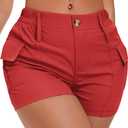 ELLEVEN Women's Y2K Mini Cargo Shorts with Pockets Stylish Sexy Summer Streetwear (Red, S)