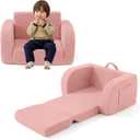 Toddler Couch, 2-in-1 Toddler Chairs Comfy 1-3 Years Old, Toddler Chair for Girls and Boys, Kids Couch Bed Fold Out, Convertible Baby Sofa to Lounge Chair for Playing, Reading, Napping, Pink