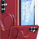 JAME for Samsung Galaxy S26+ Plus Case, Ring Holder Stand Kickstand, Dual Layer Shockproof Protective Cover with Screen Protector, Magnetic Accessory Friendly Galaxy S26+ Plus Phone Case 6.7", Red