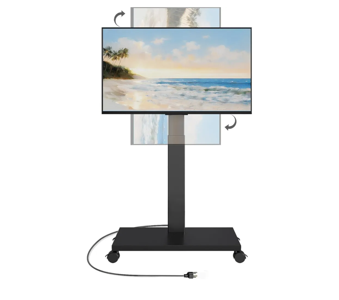Neothm Mobile TV Stand with Power Outlet, Tilting & Swivel Rolling TV Cart for 32-75 Inch TVs, Height Adjustable Portable TV Stand with Shelf, Portrait/Landscape, 88 lbs Capacity, Max VESA 600x400mm