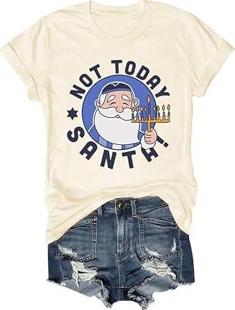 Not Today Santa Shirt Chrismukkah Hanukkah Menorah T-Shirt, Size M