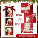 Bucherry 6 Pcs Christmas Picture Frame Ornament Craft Wooden Photo Strip Personalized Mini Buffalo Plaid Hanging Ornament for DIY Keepsake Xmas Tree Stocking Decorations Holiday Party(Natural Wood)