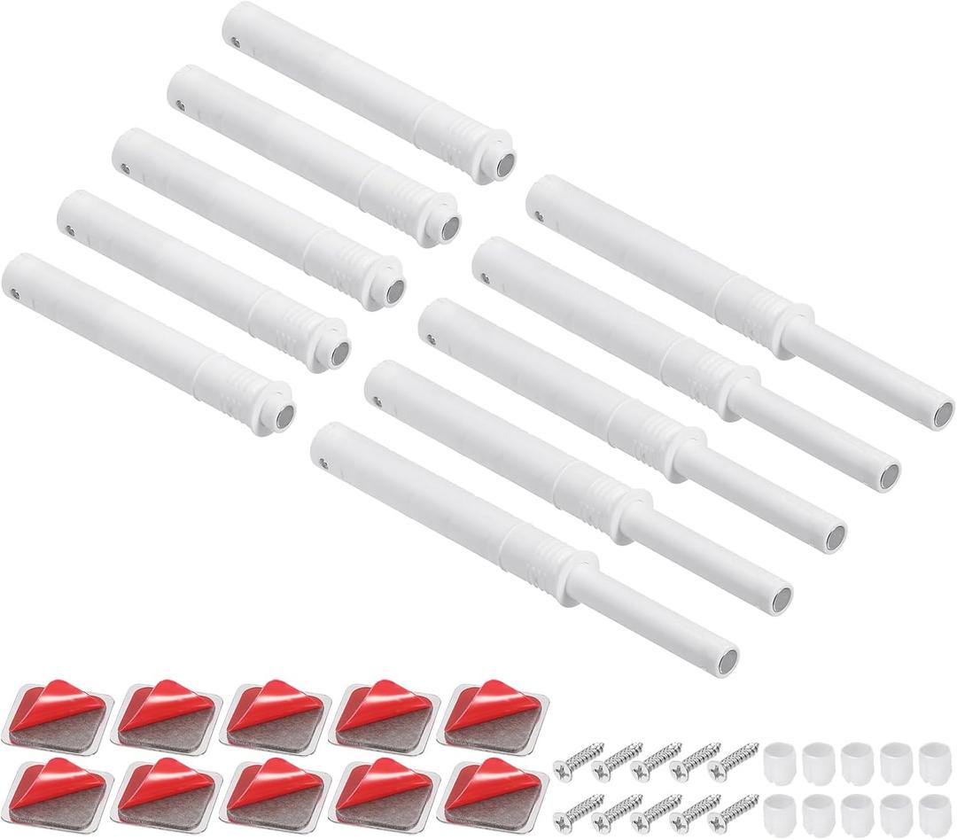 uxcell 10 Pcs Magnetic Push Latches for Cabinet Door, 4.21x0.4 Inch Push to Open Door Latch Cabinet Hardware, Hidden Door Release Drawer Pull on Closet Touch, Plastic White 107x10mm