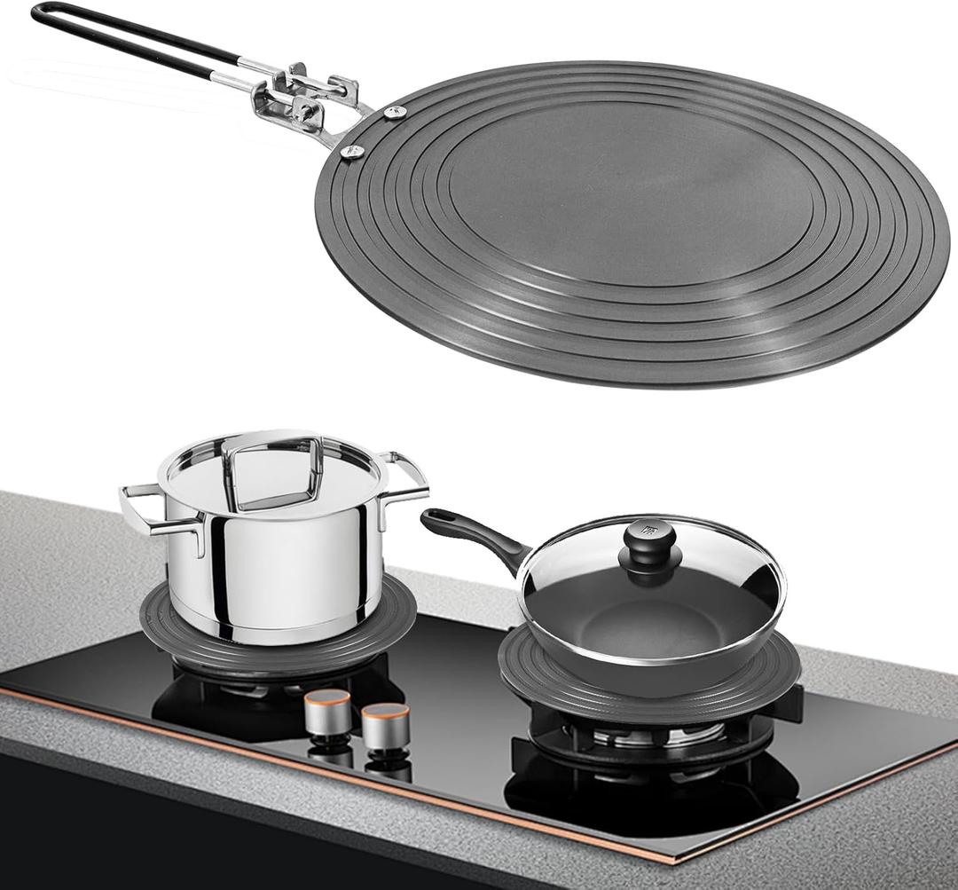 Gas Stove Heat Diffuser Plate, 11 inch Aluminum Non-Stick Coating Plate Thickening with Anti-Scalding Handle, Round Fast Defrosting Tray Cookware Simmering Thawing Plate Conduction Multifunctional