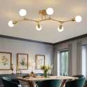 Modern Mid Century 6 Light Semi Flush Mount Ceiling Lighting Fixture for Living Room Bedroom Dining Room Hallway Kitchen Office,Long Large Gold Sputnik Chandelier