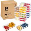 MACTANO Reusable Snack Containers with Lids, 9 oz Double Compartment Plastic Snack Pack Containers Portion Control Meal Prep Snack Boxes BPA Free 20 Sets for Work Travel School, Small