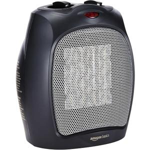 Basics Ceramic Space Heater, Portable Indoor Heating Solution, With Overheat and TipOver Protection, Thermostat, NonOscillating, 1500W, 7.52"D x 6.34"W x 9.45"H, Black