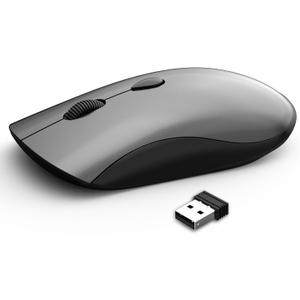 Wireless Mouse for Chromebook, Laptop, PC, Macbook, Slim Portable Optical Computer Mouse with USB Mini Receiver, Quiet Click, 2400 DPI, 2.4GHz Cordless Silent Travel Mobile mice -Space Gray & Black (Grey)