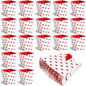 Marspark Valentine's Day Conversation Hearts Treat Candy Boxes Popcorn Boxes Heart Print Dessert Popcorn Cups Party Favors for Wedding Birthday Party(60 Pieces)