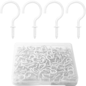 Biaungdo 120 Pack 1/2 Inch Small Screw Hooks with Plastic Box, White Self-Tapping Ceiling Cups Hooks for Hanging