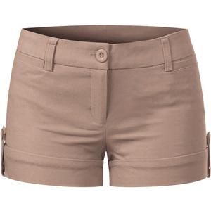 MixMatchy Women's Casual Body Enhancing Comfort Cuffed Shorts with Pockets (Medium, Khaki)