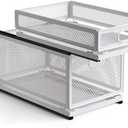 Pull Out Cabinet Organizer, Slide Out Drawers Fixed with Adhesive Nano Film, Pantry Shelves Sliding Drawer Storage Organization for Kitchen (Double Layer 15.7*9.4*12.28inch/40*24*31.2cm)