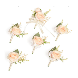 Champagne Boutonniere for Men - Groom and Groomsmen Rose Boutonniere - Set of 6, Formal Dinner Party and French Rustic Vintage Wedding Champagne Boutonniere for Men - Groom and Groomsmen Rose Boutonniere - Set of 6, Formal Dinner Party and French Rustic Vintage Wedding