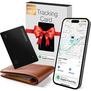 SPOTMINDERS Husband Valentines Day Gifts for Him Apple MFi Certified Wallet Tracker Works with Apple Find My Tracking Card for Wallet Card Rechargeable IP68 0.07in Slim iPhone Item Finder for Luggage (Black (Pack of 1))