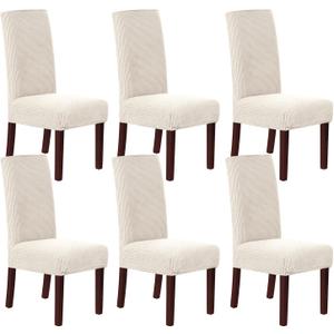 H.VERSAILTEX Stretch Dining Chair Covers Set of 6 Chair Covers for Dining Room Parsons Chair Slipcover Chair Protectors Covers Dining, Feature Textured Checked Jacquard Fabric, Ivory