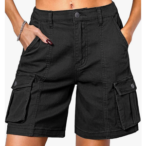 ELLEVEN Bermuda Cargo Shorts Women, Elastic High Waist 6 Pockets Shorts 7 Inch Inseam Summer Jorts for Women Casual M
