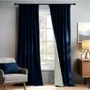 PONY DANCE 100% Blackout Curtains 108 inch Length 2 Panels Set, Navy Blue Velvet Thermal Insulated Window Drapes for Bedroom, Luxury Black Out Rod Pocket Back Tab Curtains for Living Room, W52 x L108