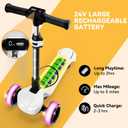 24V Electric Scooter for Kids w/150W Powerful Motor, Thumb Throttle, LCD Screen, Bluetooth, Light-Up Stem Deck & Wheels, 3 Adjustable Heights, 5MPH Safe Speed, 3 Wheel Electric Scooter for Kids