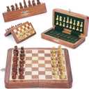 Ajuny Magnetic Travel Chess Set - Handcrafted Acacia Wood, Foldable Board with Elegant Storage Ages (7x7)