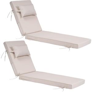 Outdoor Chaise Lounge Cushions Set of 2, Waterproof Fade Resistant Patio Lounger Cushion with Removable Cover, Replacement Sun Lounger Pad for Pool Deck Lawn (Soymilk, 80 * 26 * 3 inch)