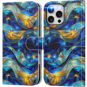 DEENAKIN for iPhone 16 Pro Max Case Wallet, Card Slots Holder + Cash Clip | RFID-Blocking, Military-Grade Drop Protection & UV-Printed Artwork, Magnetic Closure with Leather Kickstand