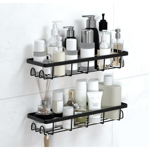 Uninol Shower Caddy Organizer with Hooks,Self Adhesive Bathroom Shelves,No Drilling Bathroom Organizers and Storage,Perfect for RV, Apartment, Home Decor,2 Pack Black