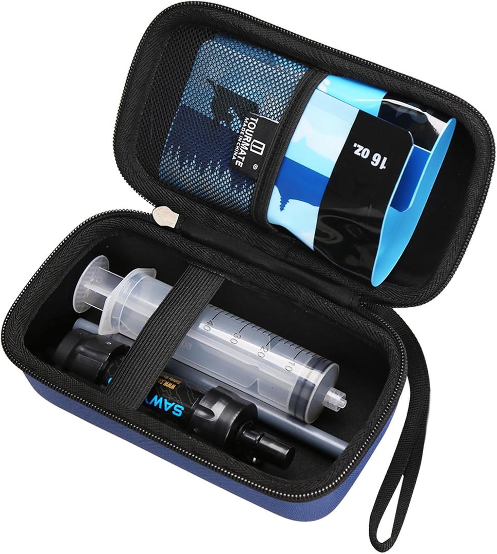 Tourmate Water Filter for Sawyer Products Mini Water Filtration System, Protective Carrying for Drinking Straw, Squeeze Pouch and Other Accessories (Blue)
