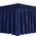 Biscaynebay Wrap Around Bed Skirts for King & Cal King Beds 18" Drop, Navy Adjustable Elastic Dust Ruffles Easy Fit Wrinkle Resistant Silky Luxurious Fabric Machine Washable