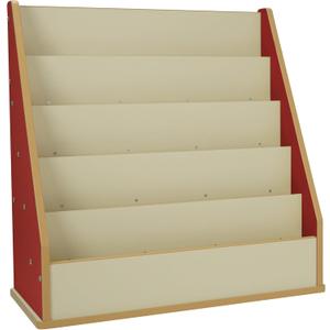 Factory Direct Partners Laminate Book Display Stand, 5-Shelf Storage for Kid Books and Magazines, Children's Furniture for Bedroom, Playroom, Daycare, Preschool or Classroom -Almond/Red, 13884-ALRD