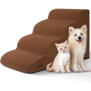 4-Step Dog Stairs and Ramp for Beds or Couches Non-Slip Sturdy Pet Steps for Small Dogs and Cats,17.4" H, Brown