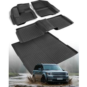 All-Weather Floor Mats Custom Fit for Ford Flex 2009-2019 (Not Fit with Optional 2nd Row Console), Heavy Duty TPE Trunk Mats Cargo Liner & Front Rear Row Protection for Automotive Car Accessories