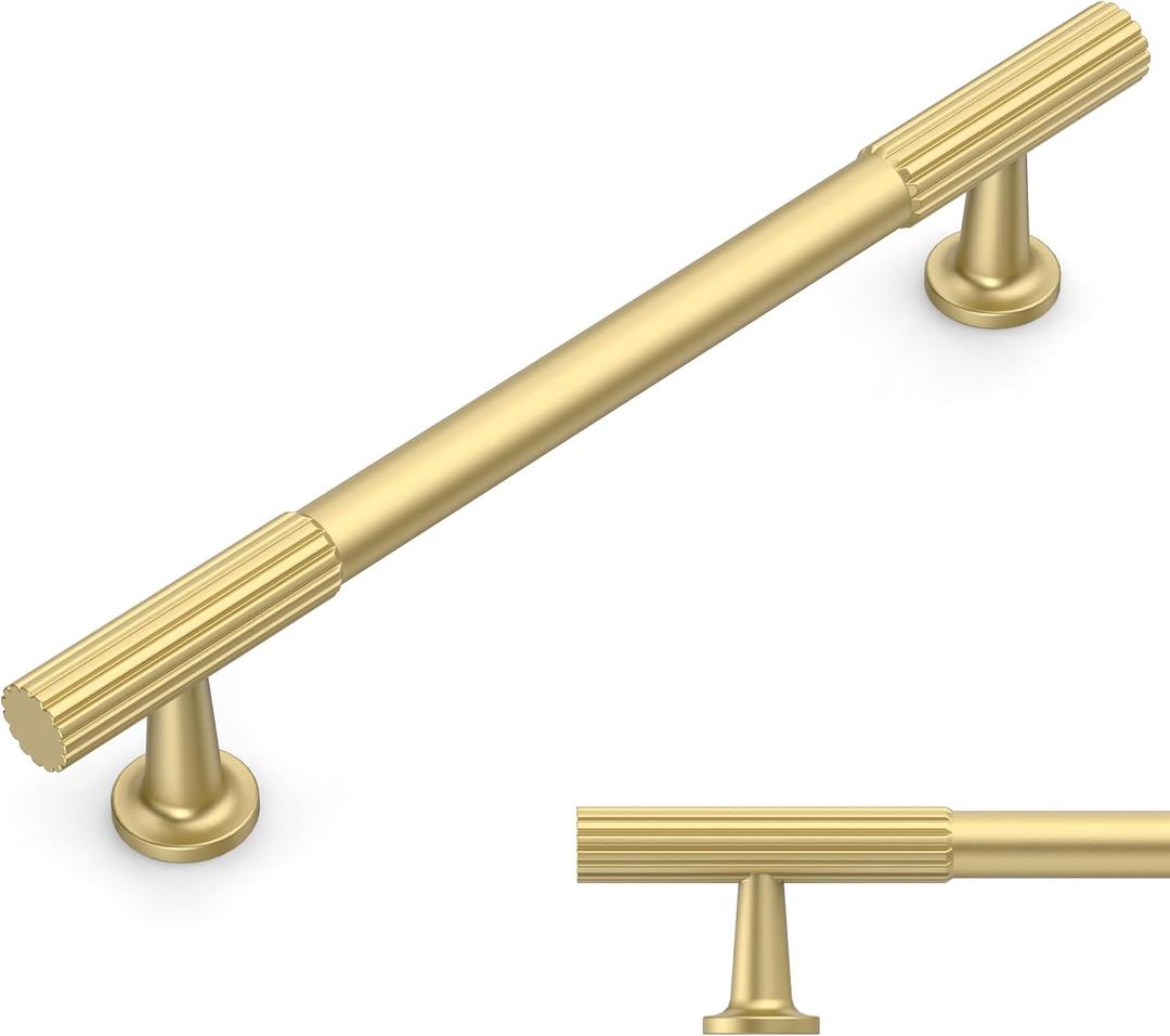 Amerdeco 10 Pack Brushed Gold Cabinet Pulls 5 Inch(128MM) Hole Centers Kitchen Cabinet Handles Hardware Kitchen Handles for Cabinets Cupboard Handles Drawer Pulls ZH0071