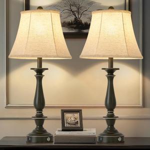 AIDENOEY 28.5'' Farmhouse Table Lamp Set of 2, Bedside Lamp with Silk Shade