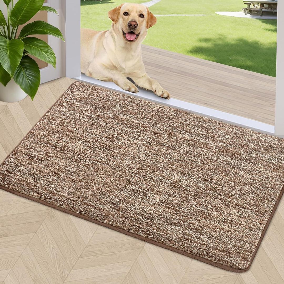 REFETONE Indoor Doormat, Front Door Mat 20"x32" Absorbent Rubber Backing Non Slip Door Mats, Washable Low-Profile Inside Floor Mat Door Rugs for Entryway, Resist Dirt Mud Mat for Dogs, Coffee/Brown