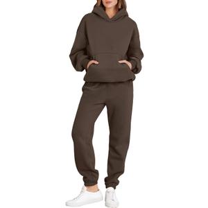 ANRABESS Womens 2 Piece Outfits Lounge Hoodie Oversized Sweatshirt Jogger Sweatpants Y2K Tracksuit Sweatsuit Set Fall Clothes (Medium, Brown)