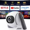 [ Ultra Short Throw & Built-in Apps ] Android 14 Smart Projector with WiFi and Bluetooth, 1080P FHD HDR10, Auto Focus/Keystone, Mini Portable Projector Support Power Bank for Bedroom/Outdoor, White