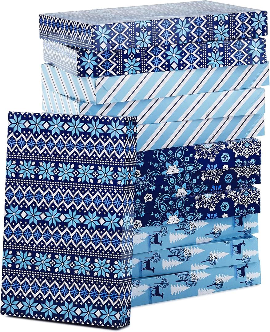 Hallmark Medium Holiday Gift Boxes with Lids (12 Shirt Boxes, 4 Designs: Snowflakes, Stripes, Sweater Pattern, Reindeer) for Christmas, Hanukkah, Holiday Parties, Hostess Gifts